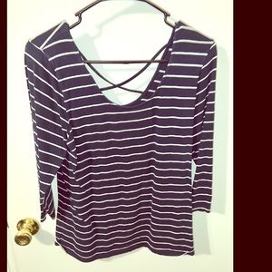 Women's XXL 3/4 sleeve navy striped top